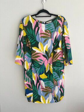 Boden Laurie Linen Shift Dress Size 12 Tropical Floral print with Pockets